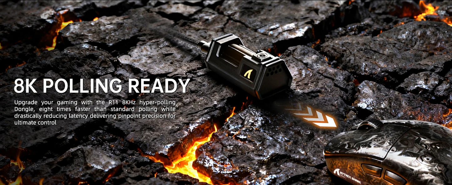 Rato Gaming Sem Fios ATTACK SHARK R11 ULTRA em Fibra de Carbono, 8000Hz, PAW3950MAX, 42000DPI, Leve 49g, 20000FPS, Nordic 52840
