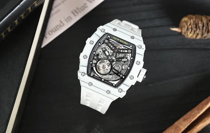 TSAR BOMBA Carbon Fiber Automatic Mechanical Watch for Men Waterproof Skeleton Mens Watches Top Brand Luxury Wristwatches