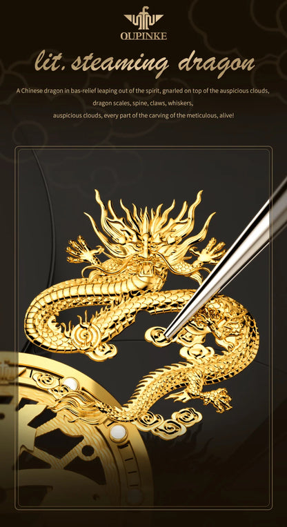 OUPINKE Orologio da uomo Top Brand di lusso in oro e acciaio al tungsteno, orologio da polso meccanico automatico originale con quadrante con motivo drago