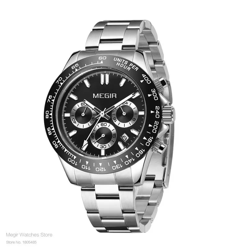 Reloj de hombre MEGIR, marca de lujo, reloj deportivo de cuarzo, correa de acero inoxidable, resistente al agua, cronógrafo, reloj de pulsera