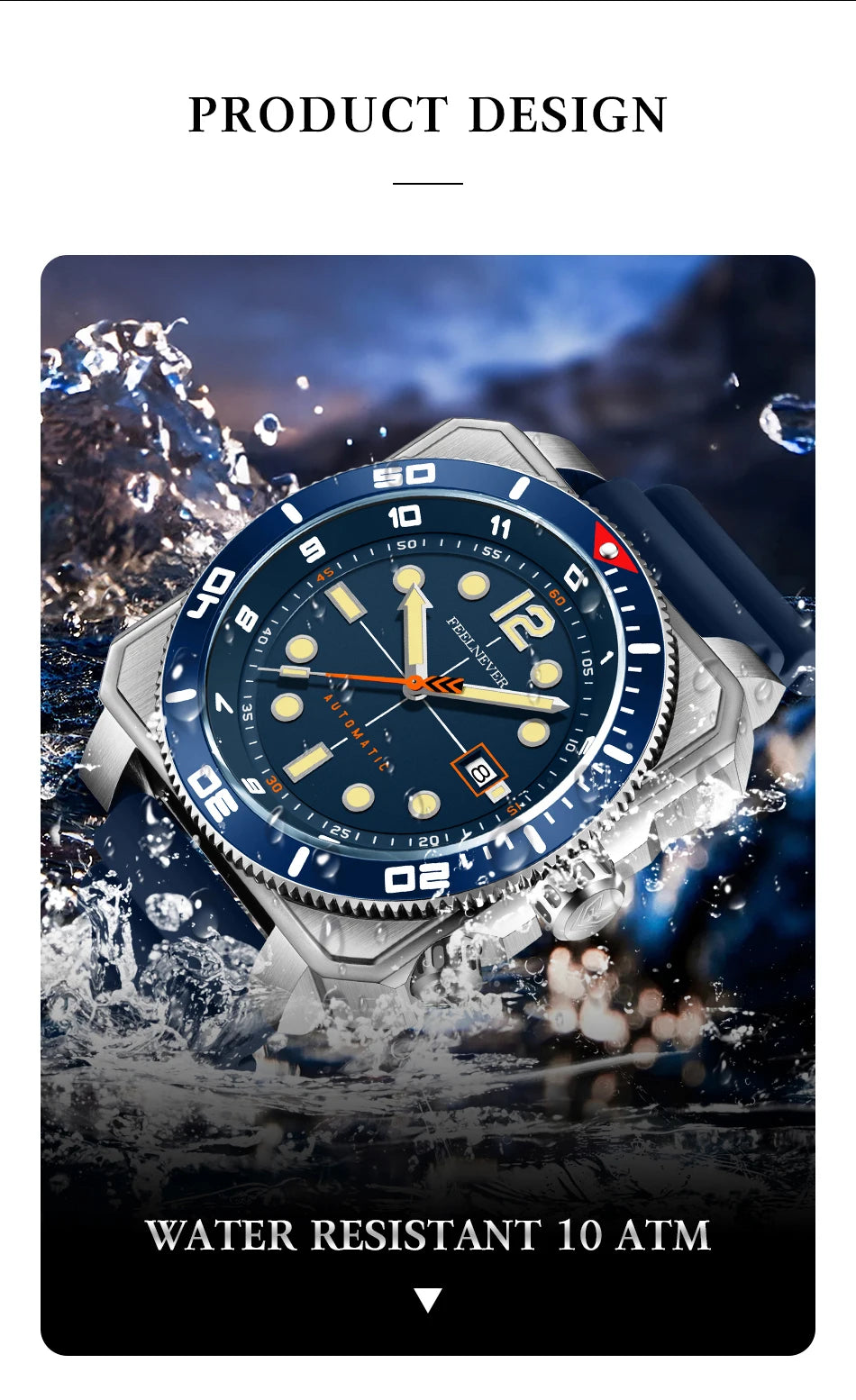 Relógio de Mergulho Automático para Homem FeelNever 8215 Movement, Super Luminoso, Aço 316, Vidro de Safira, Relógio Mecânico Desportivo Masculino
