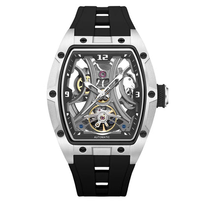 MEGIR Sports Style Automatic Mechanical Watch for Men Full Hollow Transparent Dial Design Stainless Steel Case Silicone Strap