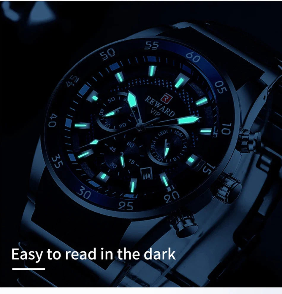 REWARD Men's Watches 81011M Sports Silicone Quartz Men's Watch Waterproof Calendar Chronograph Luminous Watches Men