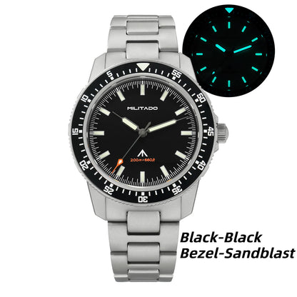MILITADO ML25 Quartz Dive Watch VH31 Sweep Second Sapphire Crystal 200M Waterproof BGW9 Lume Ceramic Bezel Men Watch