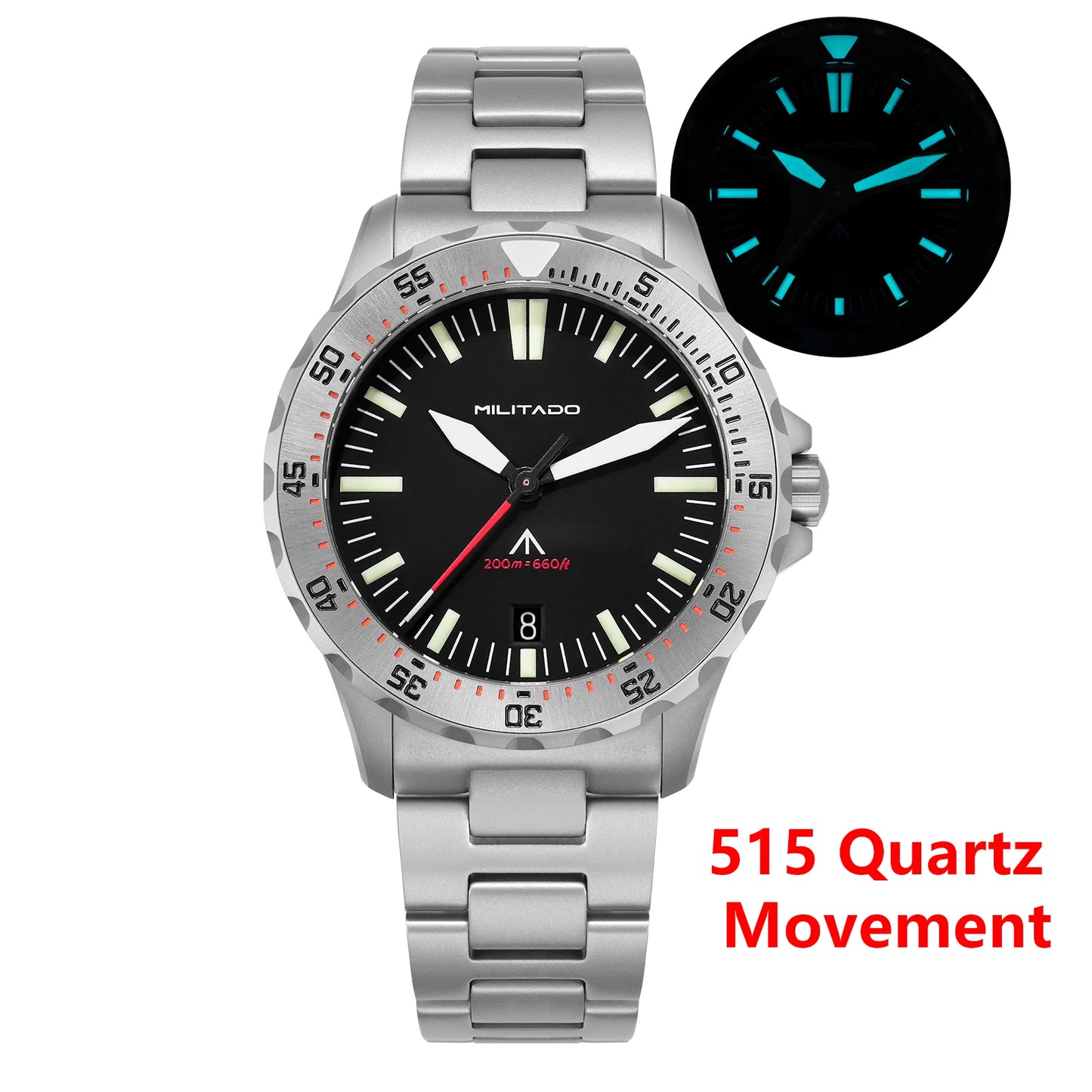 Militado ML16 Watch VH31 Sweep /515 Quartz Movement Sapphire Crystal BGW9 Luminous 200m Water Resistance 38mm Men's Vintage Watch