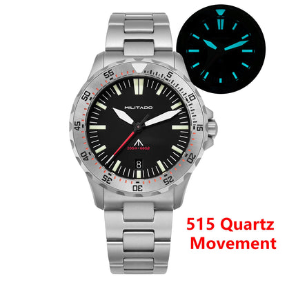 Militado ML16 Watch VH31 Sweep /515 Quartz Movement Sapphire Crystal BGW9 Luminous 200m Water Resistance 38mm Men's Vintage Watch