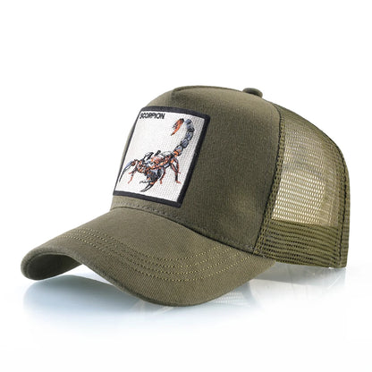 Unisex Trucker Cap With Embroidery Scorpion Patch Men's Baseball Cap Women Snapback Hip Hop Hat Outdoor Breathable Visor Hat