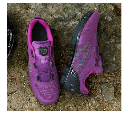 Sapatos de ciclismo MTB para homem e mulher T03 roxos respiráveis, de velocidade, autoblocantes, para ciclismo de estrada, corrida ao ar livre e treino