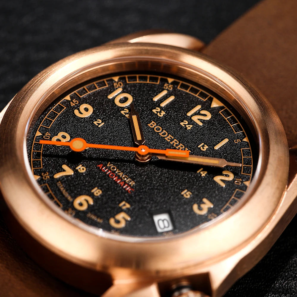Relógio masculino Boderry Field Watches VOYAGER, caixa em bronze, mecânico automático, 100M impermeável, estilo militar, marca de topo