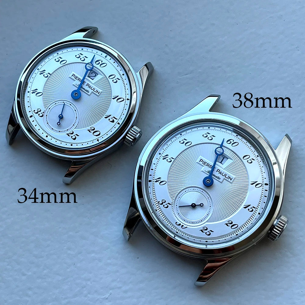 34mm NEW Pierre Paulin Jumping Hour Men Watch White Dial Automatic St17 Mechanical Watch Vintage Date Window relógios masculino