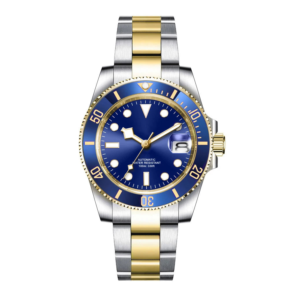 Custom logo NH35 MIYOTA 8215 Automatic Men Watch Luxury Diver Two Tone Gold 316L Stainless Steel Sapphire 10ATM Sterile  Sunburs