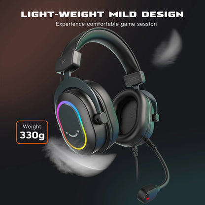 Cuffie gaming RGB dinamiche Fifine con microfono, over-ear, audio surround 7.1, PC PS4 PS5, 3 opzioni EQ Game Movie Music - H6