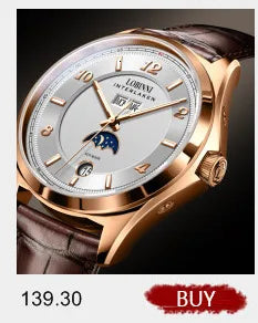 Reloj de lujo suizo LOBINNI para hombre, mecánico automático con calendario perpetuo, cristal de zafiro y multifunción L13019-8