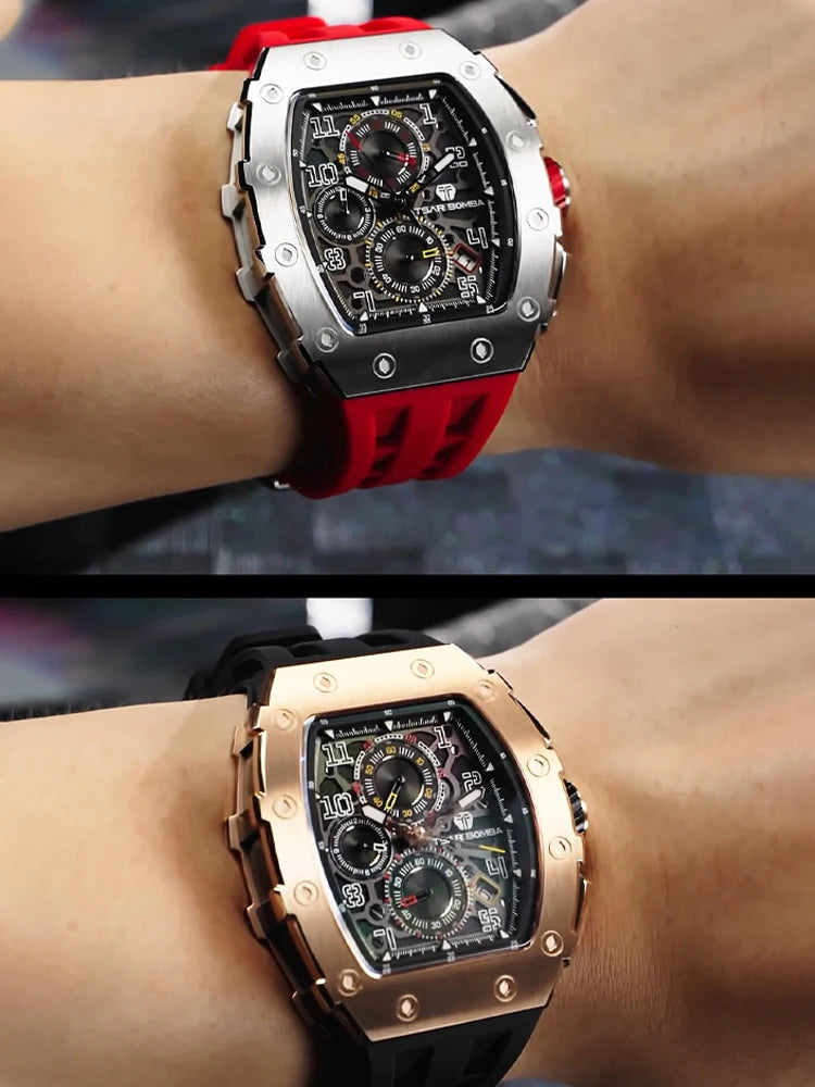 TSAR BOMBA Watch for Men Luxury Brand Tonneau Design Waterproof Clock Stainless Steel Wristwatch Fashion Rectangle Men's Watch