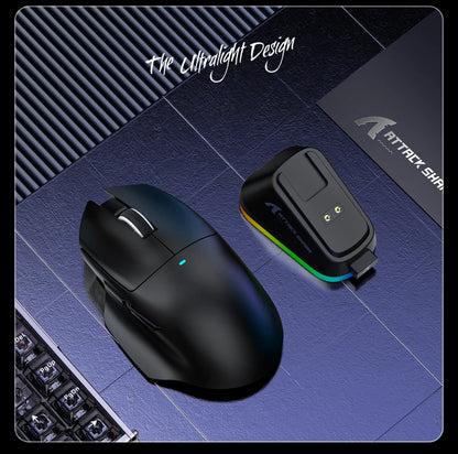 ATTACK SHARK V6 Wireless Gaming Superlight Mouse with RGB Magnetic Charging Dock, PAW3311 Sensor, Macro Gaming Mouse