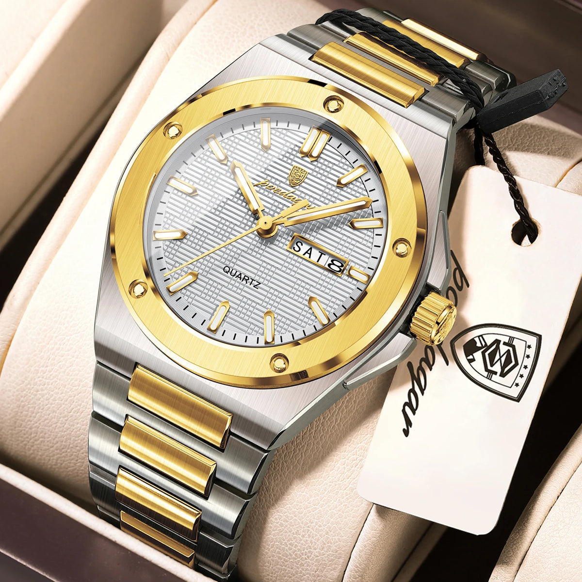 POEDAGAR Business Men Clock Date Week Stainless Steel Luxury Man Wristwatch Waterproof Luminous Sport Quartz Men's Watches Reloj