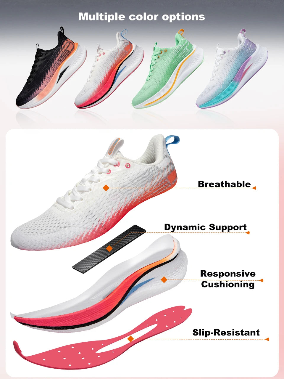 Baasploa Women Professional Running Shoes Outdoor Carbon Plate Non Slip Sports Shoes Female Casual Breathable Jogging Sneakers