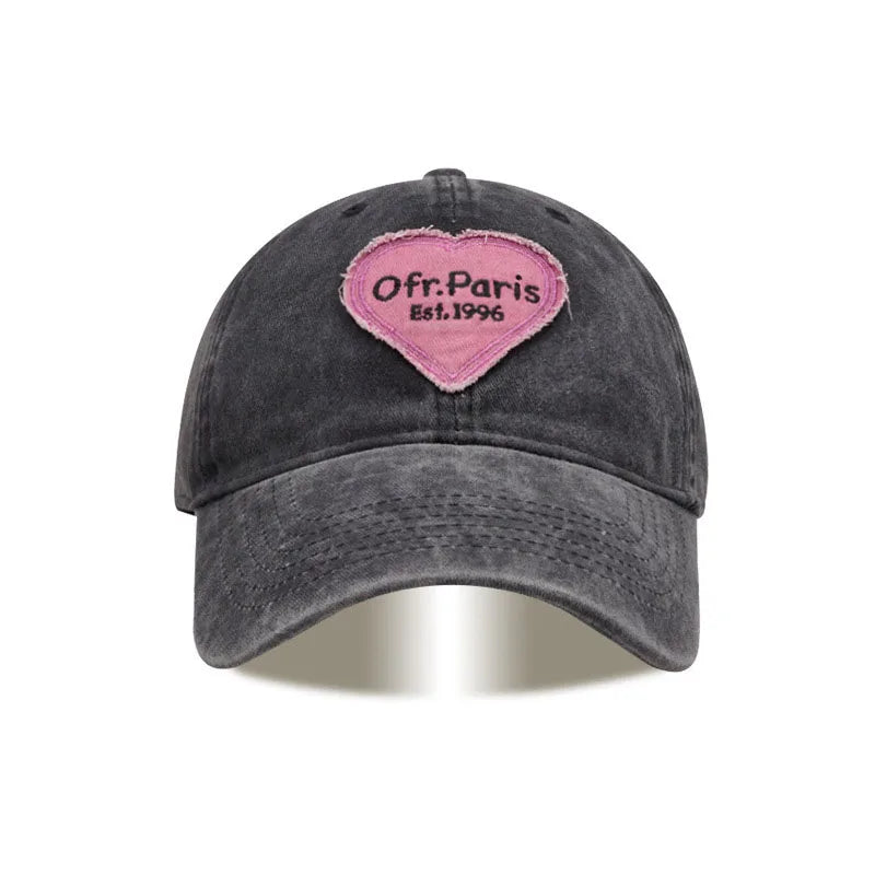 Heart Letter Embroidery Baseball Cap For Women Washed Cotton Snapback Sun Hat Spring Summer Ajdustable Girl Peaked Caps