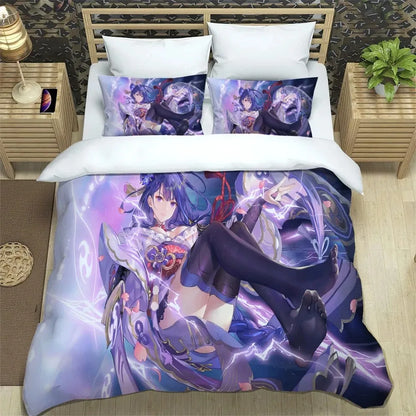 Anime Genshin Impact Bedding Set Boys Girls Twin Queen Size Duvet Cover Pillowcase Bed Kids Adult Fashion Home Textile