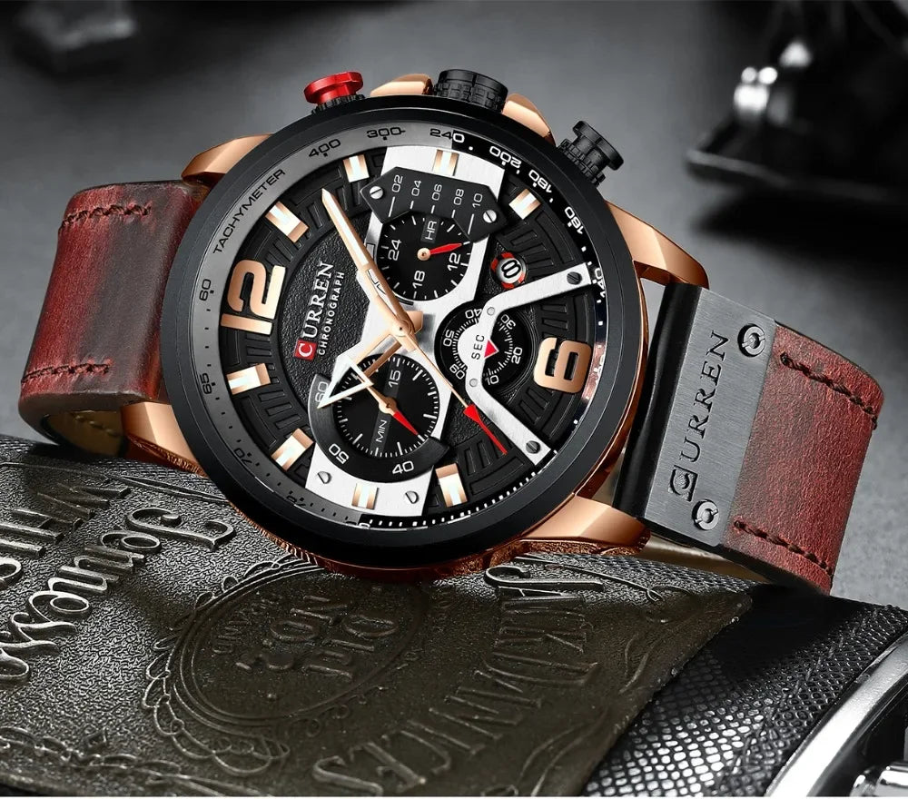 Orologio da uomo CURREN 8329 – Stile sportivo e casual, design militare, cinturino in pelle, cronografo di tendenza, orologio di lusso di un marchio prestigioso