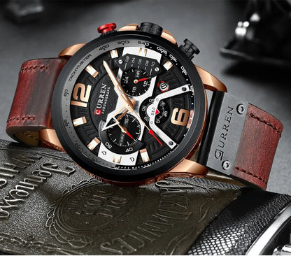 Orologio da uomo CURREN 8329 – Stile sportivo e casual, design militare, cinturino in pelle, cronografo di tendenza, orologio di lusso di un marchio prestigioso