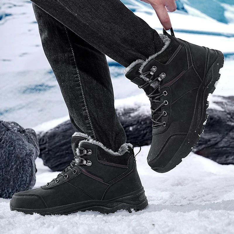 Bottes de neige pour hommes, nouvelle collection hiver 2026, bottes montantes à semelle épaisse, antidérapantes, pour activités de plein air, chaussures de randonnée confortables, chaudes, en peluche, bottines à la chev