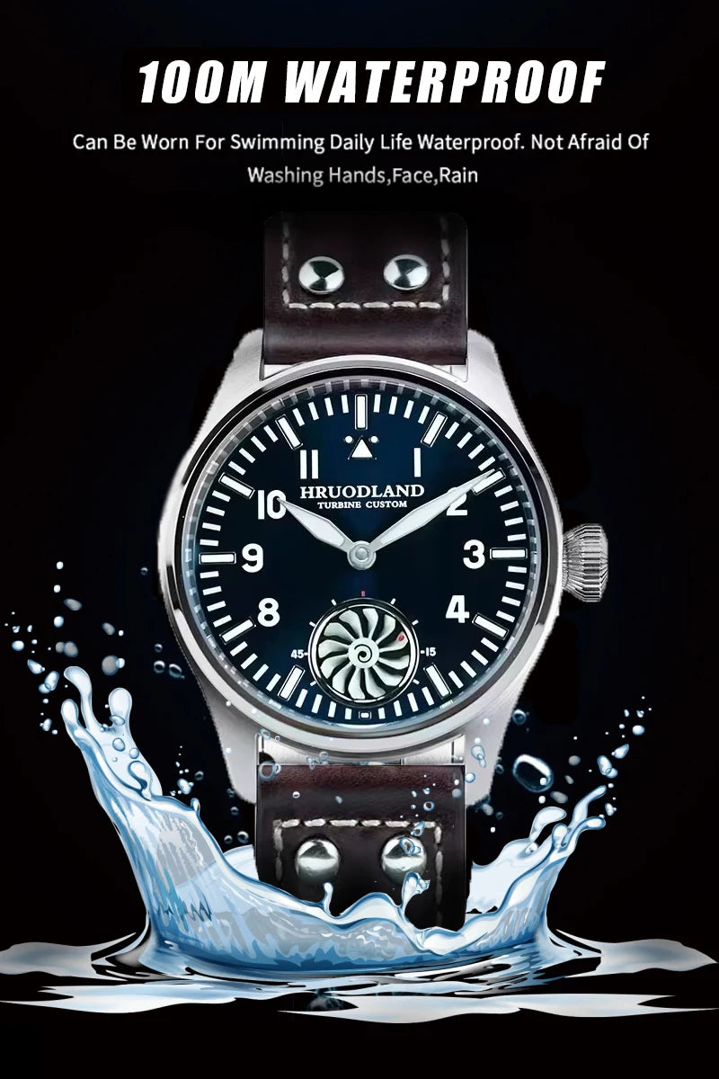 Hruodland Pilot St3620 Retro Men's Manual Mechanical Watch Luxury Sapphire Bgw-9 Night Light Turbine Waterproof 5Bar