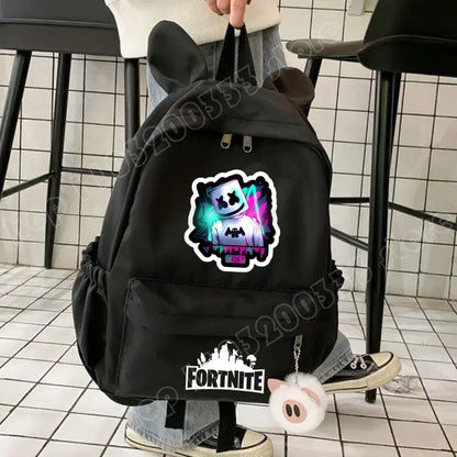 New Fortnite Cartoon Backpack Boy Girl Casual Schoolbag Large Capacity Student Bag Rabbit Ears Travel Backpack Stationary Gift