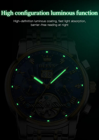 OLEVS 9910 Mens Watch Original Luxury Tourbillon Automatic Mechanical Watche Waterproof Luminous  Day-Date Watch With Box Reloj