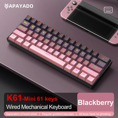 Teclado Mecânico Mini APAYADO K61, Com Fios, 61 Teclas, Phantom RGB, Switch Mecânico Vermelho/Azul Preto/Branco para Gaming, 60% Portátil