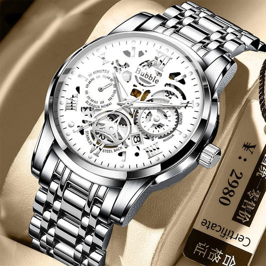 Reloj para hombre UTHAI L93: estilo moderno, lujo asequible y versátil; mecanismo de cuarzo, pantalla luminiscente, resistente al agua, esfera calada con números romanos.