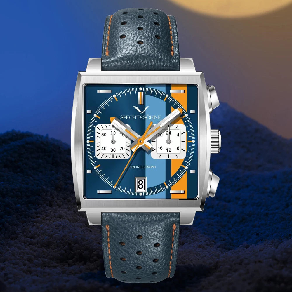 2024 Specht & Sohne New Classic Men's Quartz Watch Blue Color Stainless Steel Japan VK63 Movement Genuine Leather Montre Homme 39MM
