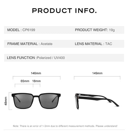 CAPONI Men's Sunglasses Polarized Classic Design Eyewear Protect Eyes Black Shades For Male Outdoor Driving Sun Glasses CP6199