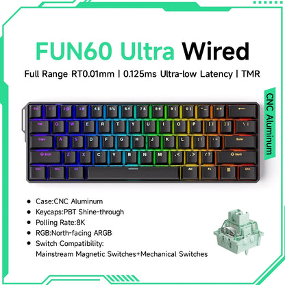Teclado gaming mecánico Akko MonsGeek FUN60 Ultra con interruptores magnéticos 60%, Rapid Trigger, 8K HE/TMR, teclado gamer personalizado de aluminio