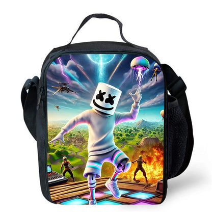 Cartoon FORTNITE Insulated Cooler Lunch Bag, Cute Portable Lightweight Picnic Bag for Boys & Girls Ages 5-10, Kids Daily Food Bag