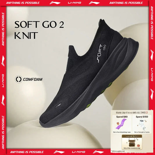Li-Ning férfi SOFT GO 2 KNIT belebújós, casual gyaloglócipő, párnázott, kényelmes és stabil LiNing hálós jogging és mindennapi sport sneakers AGLV017