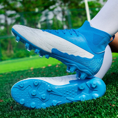 Black Men's Soccer Shoes AG/FG Cleats Training Football Boots High Ankle Sports Shoes for Men Kids Adults Sneakers Sizes 35-45