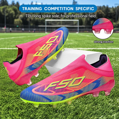Anti-Slip AG/FG Soccer Boots, TPU Shock Absorption Sole, Durable PU Fabric Upper, Teen Boys and Girls Professional Field Sneakers