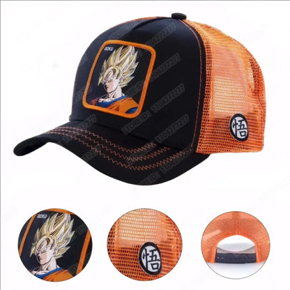 Boné de Basebol Dragon Ball Son Goku para Homem, com Bordado, Pala de Sol, Rede Trucker Ajustável, Estilo Hip-Hop para Viagens de Verão