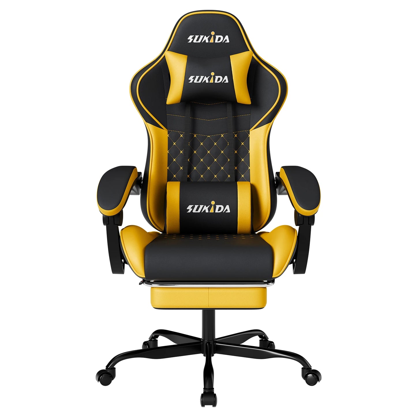 SUKIDA Ergonomic Gaming Chair with Footrest, Lumbar Support Computer Chair, Comfortable Office Chair with Adjustable Reclining Backrest