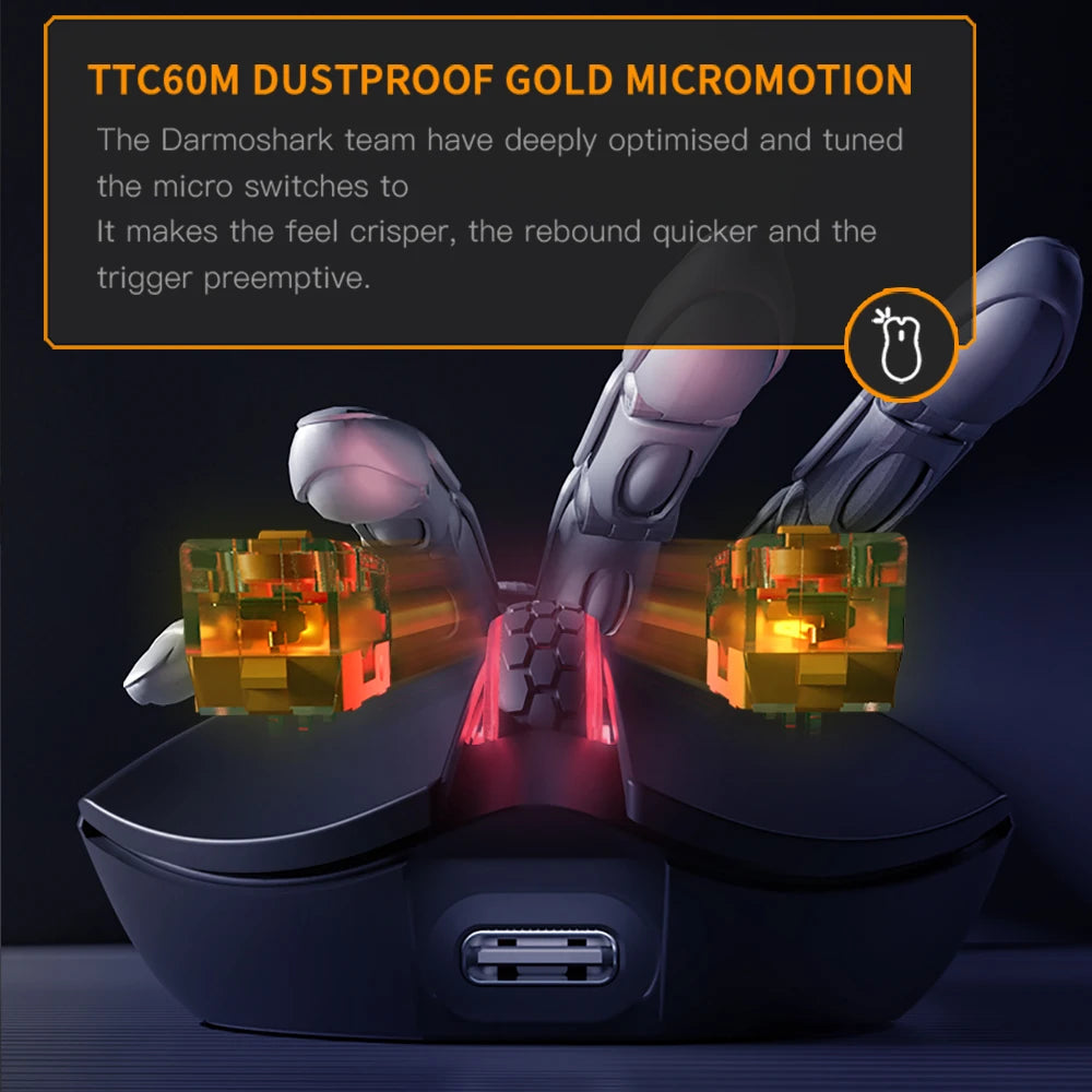 Mouse da gaming Darmoshark M3Pro 2.4G BT wireless tri-mode, sensore PAW3395, N52840, 26000DPI, mouse con driver macro per mani grandi per il gaming