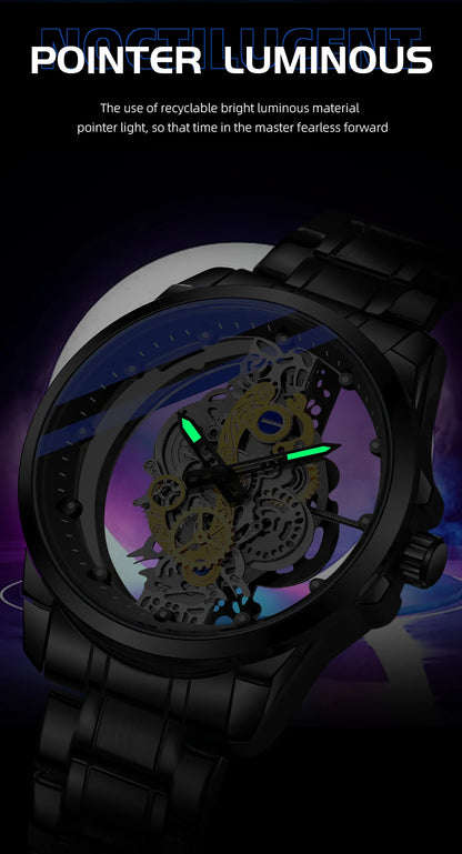 TPW Men’s Luxury Black & Gold Skeleton Quartz Watch Fashion Wristwatch