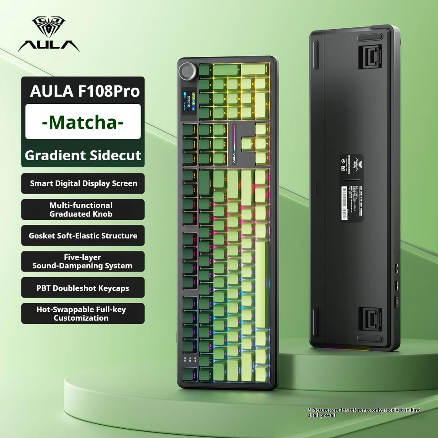 Teclado mecánico AULA F108 PRO personalizado con diseño 100%, retroiluminación RGB, Bluetooth inalámbrico, interruptor HiFi para gaming