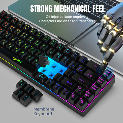 Teclado gaming de 68 teclas USB com fios portátil, retroiluminação RGB 20, teclado coreano para portáteis e computadores Windows