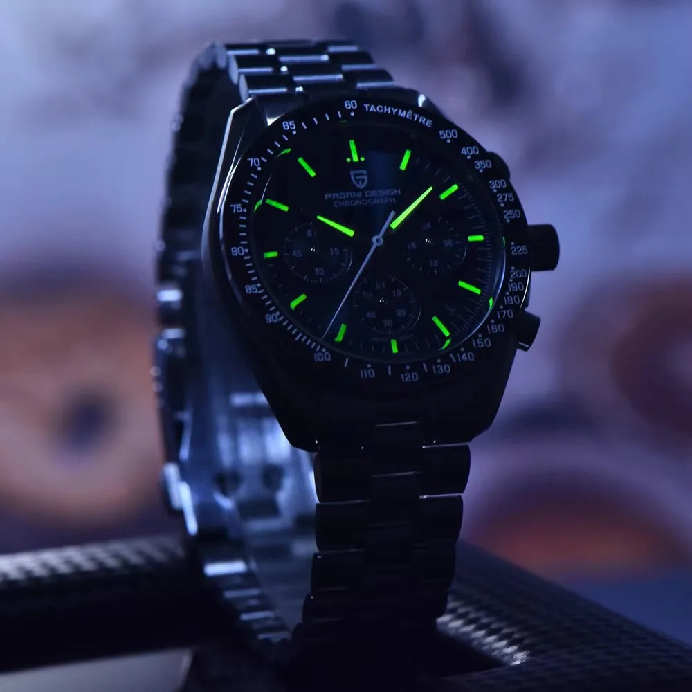 Hodinky PAGANI DESIGN Moon – luxusní quartzový chronograf pro muže, sportovní styl, safírové sklo s antireflexní úpravou, luminiscenční displej