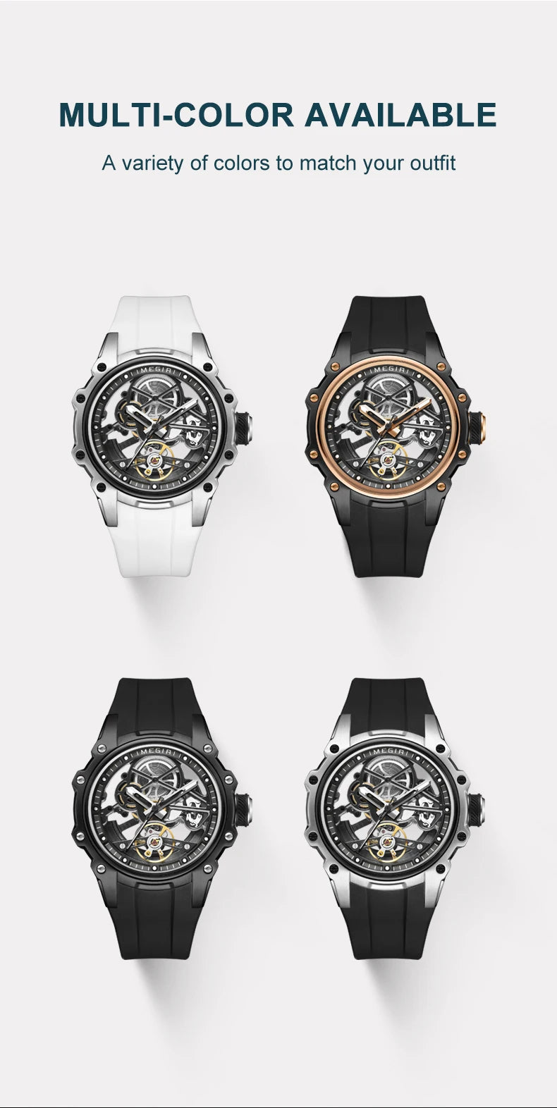 MEGIR Fashion Men's Full Automatic Watches Hollow Out Luminous Sports Mechanical Watch Waterproof Wristwatches Reloj Hombre 2243