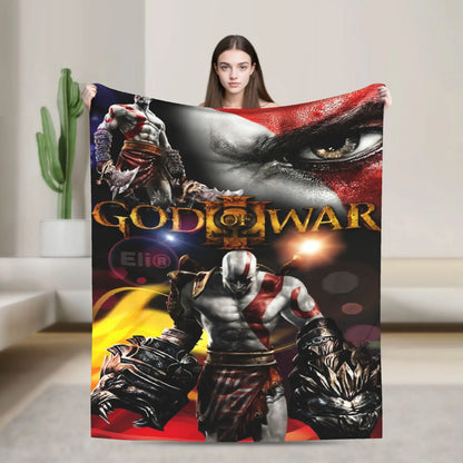 God of War Games Kratos Cartoon  Blanket  Warm Soft Pattern Plush Throw Blanket For Couch Chair Sofa Bed Bedspread Bed Cover