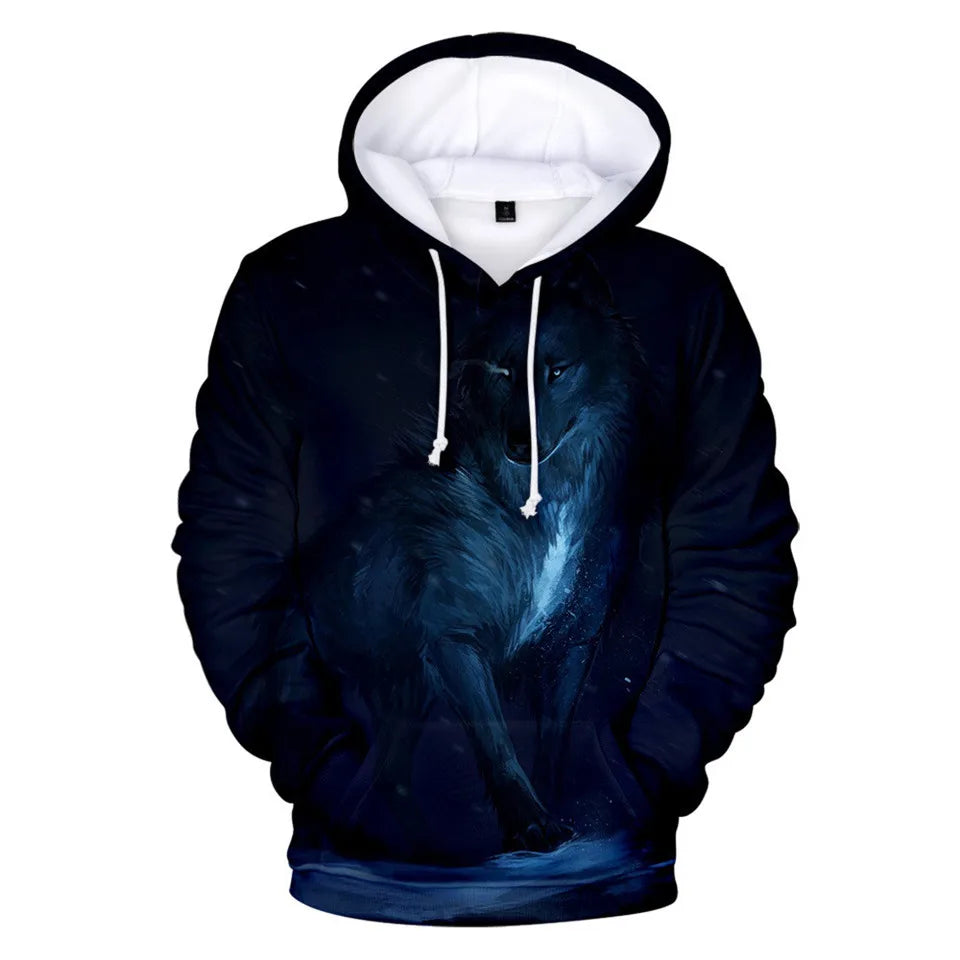 Sweatshirt com Capuz Cool Space Galaxy Wolf para Homem — Lobo Brilhante, Estilo Fashion, Pullover de Primavera e Outono