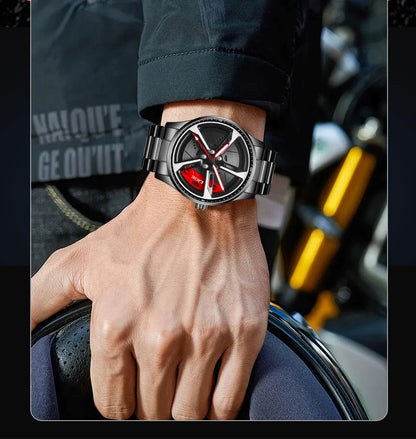 LIGE New Sport 3d Car Wheel Rim Hub Watch Fashionable Rotating Dial Stainless Steel Strap Waterproof Quartz Watches reloj hombre