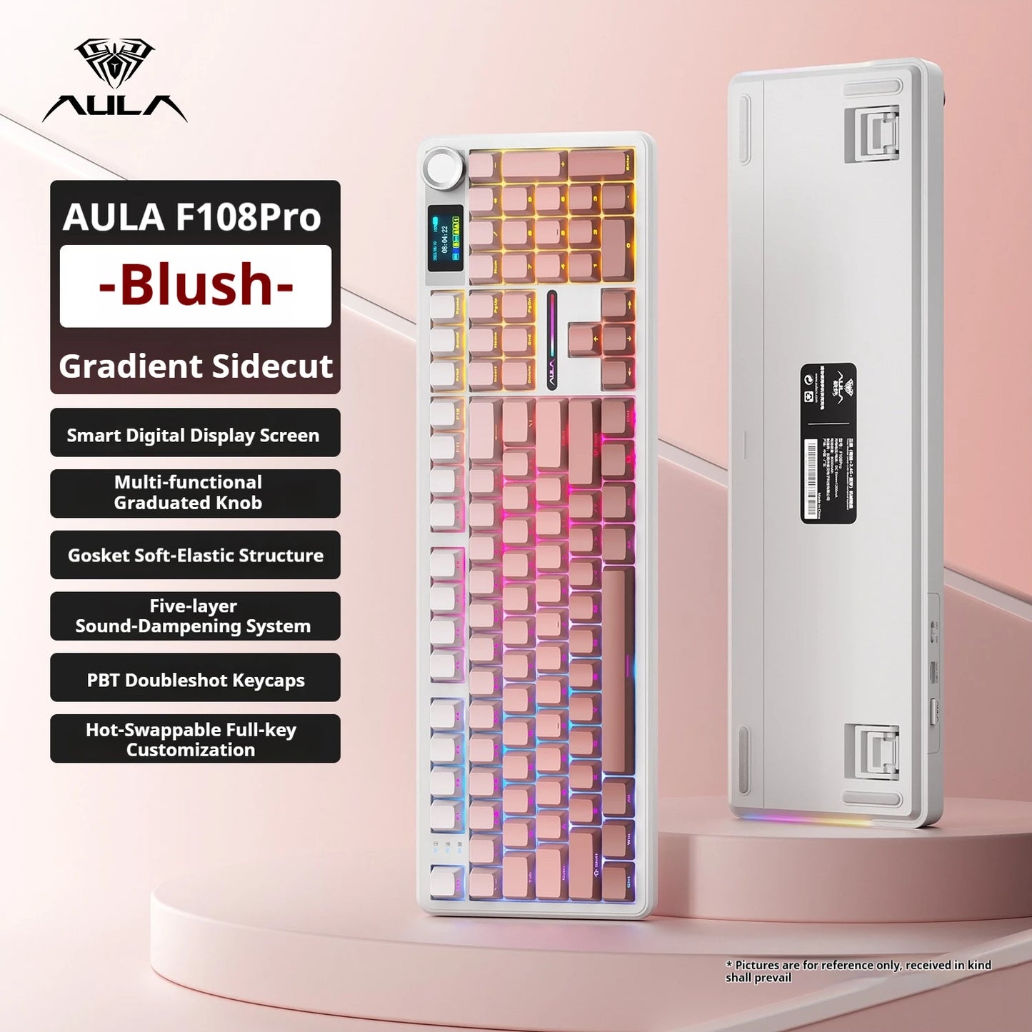 Teclado mecánico AULA F108 PRO personalizado con diseño 100%, retroiluminación RGB, Bluetooth inalámbrico, interruptor HiFi para gaming